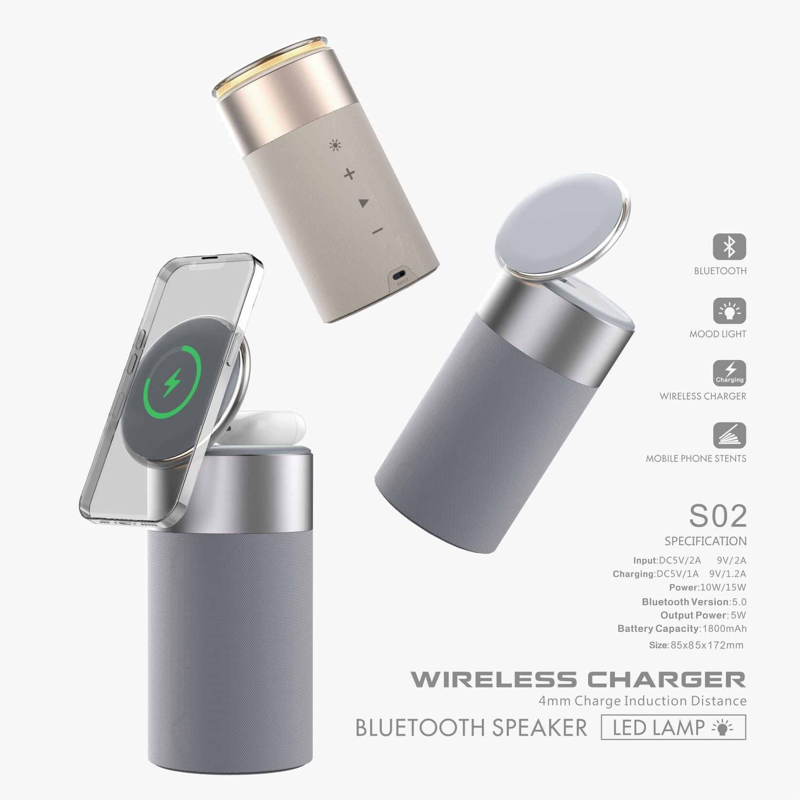 3-in-1 Wireless Ladegerät mit Speaker & Lampe